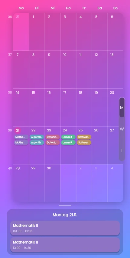 Mobile Monatsansicht in StudyPlanner